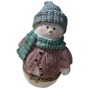 Glitter Snowman Trinket Box Hinged Holiday Decor Storage 3.5x3